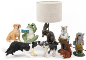 Decorative model animals including a bronzed hare design lamp and a Leonardo Collection Border