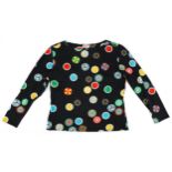 Vintage ladies Gucci blouse decorated with stylised colourful roundels, size Medium