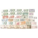 Foreign and British banknotes including British one pound banknotes, Chief Cashier J S Fforde, ten