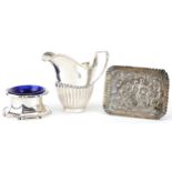 Victorian and later silver including a pin dish embossed with figures and horses and a demi fluted