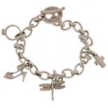 Links of London, silver charm bracelet with four silver charms, 20cm in length, 20.0g