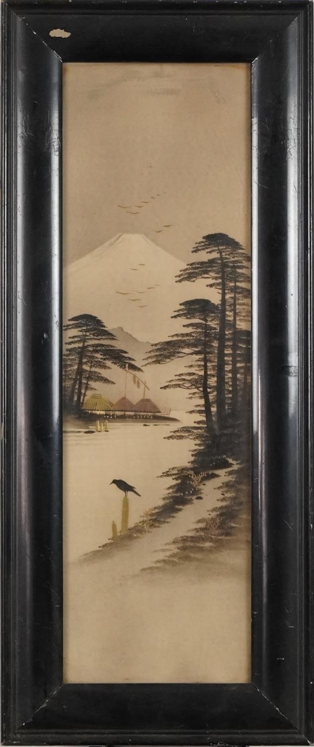 Mount Fujiyama six Japanese watercolours heightened in gilt, each framed and glazed, the largest - Bild 3 aus 19