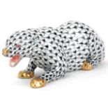 Herand, Hungarian hand painted fishnet pattern porcelain model of a jaguar, stamp to the base and