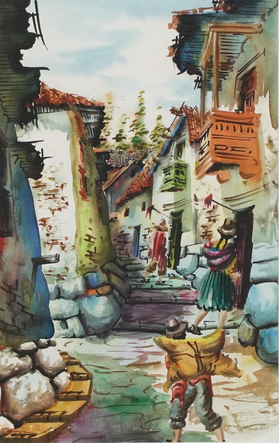 Continental street scenes, pair of European watercolours, bearing an indistinct signature, - Bild 2 aus 11