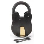 Oversized cast iron padlock with keys, 24cm high