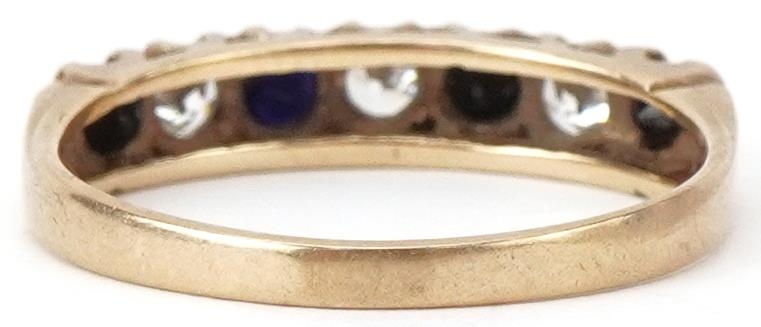 9ct gold sapphire and clear stone half eternity ring, size O, 1.9g - Image 2 of 4