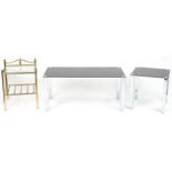 Three vintage and contemporary occasional tables including a vintage Italian brass and glass