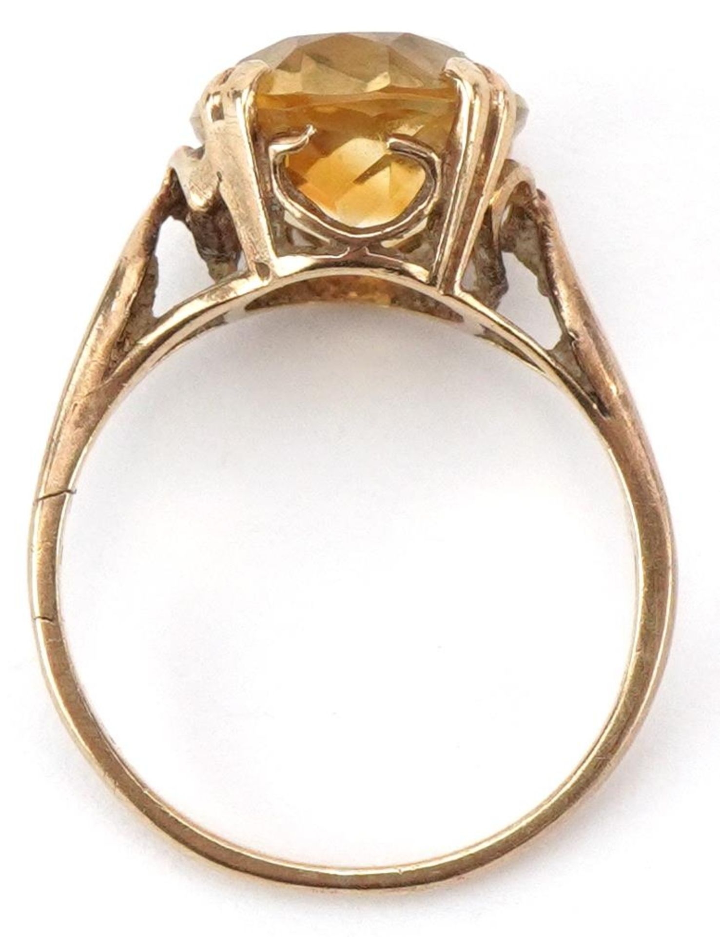 9ct gold citrine solitaire ring, the citrine approximately 11.90mm x 9.70mm x 6.20mm deep, size K, - Bild 3 aus 5