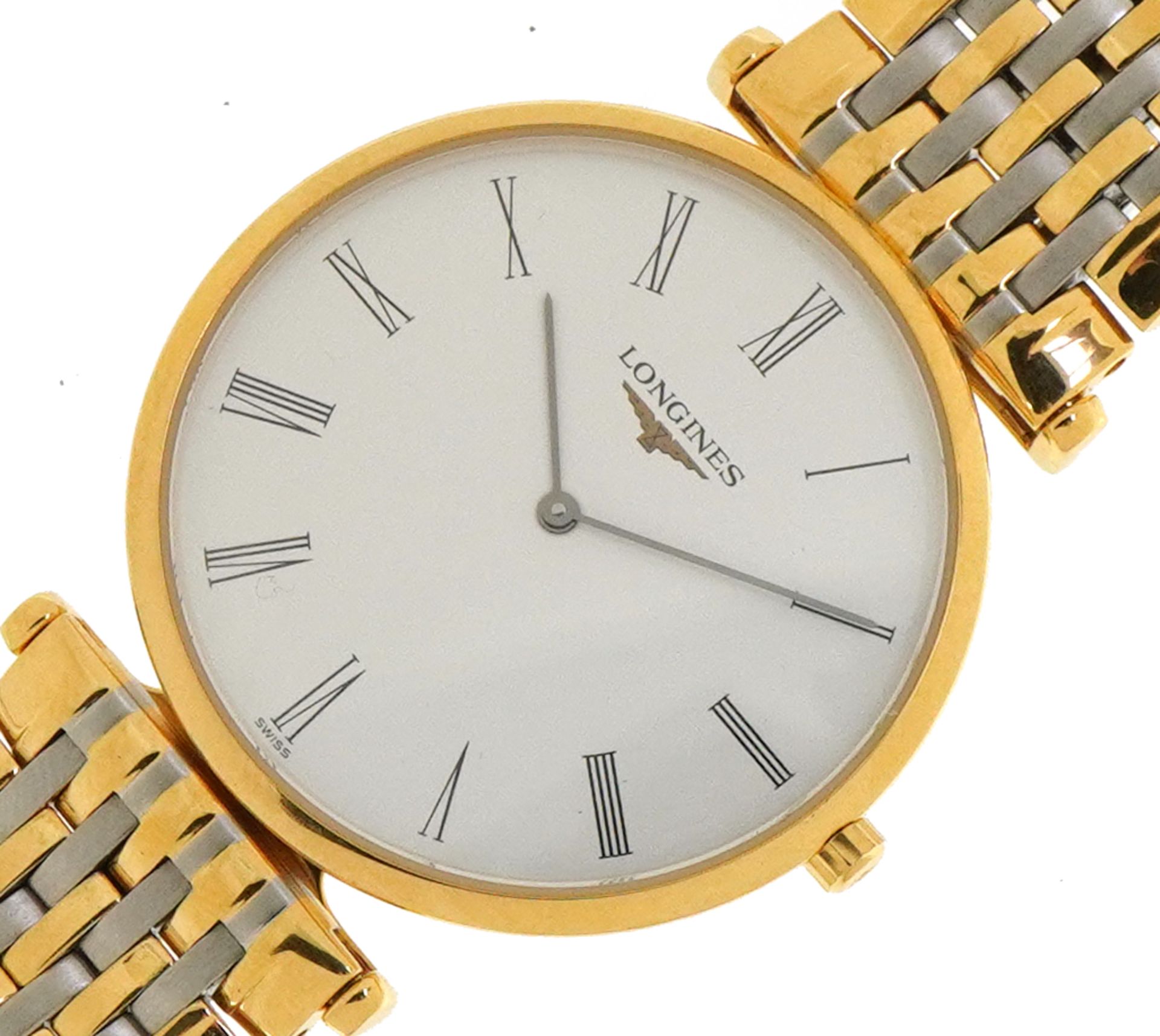 Longines, gentlemen's gold plated La Grand Classique de Longines quartz wristwatch with box and