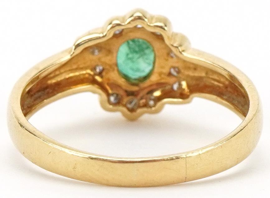 18ct gold emerald and diamond cluster ring, size N/O, 3.2g - Image 2 of 5