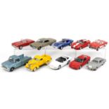 Ten 1:18 scale diecast vehicles including Ertl 1962 Corvette, Burago 1999 Shelby Series 1 and Sun