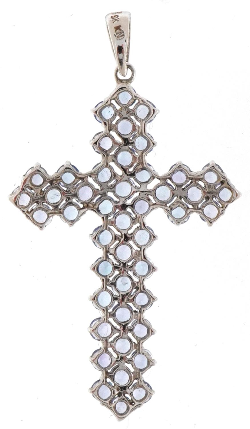 9ct white gold purple stone cross pendant, 4.5cm high, 3.4g - Image 2 of 3