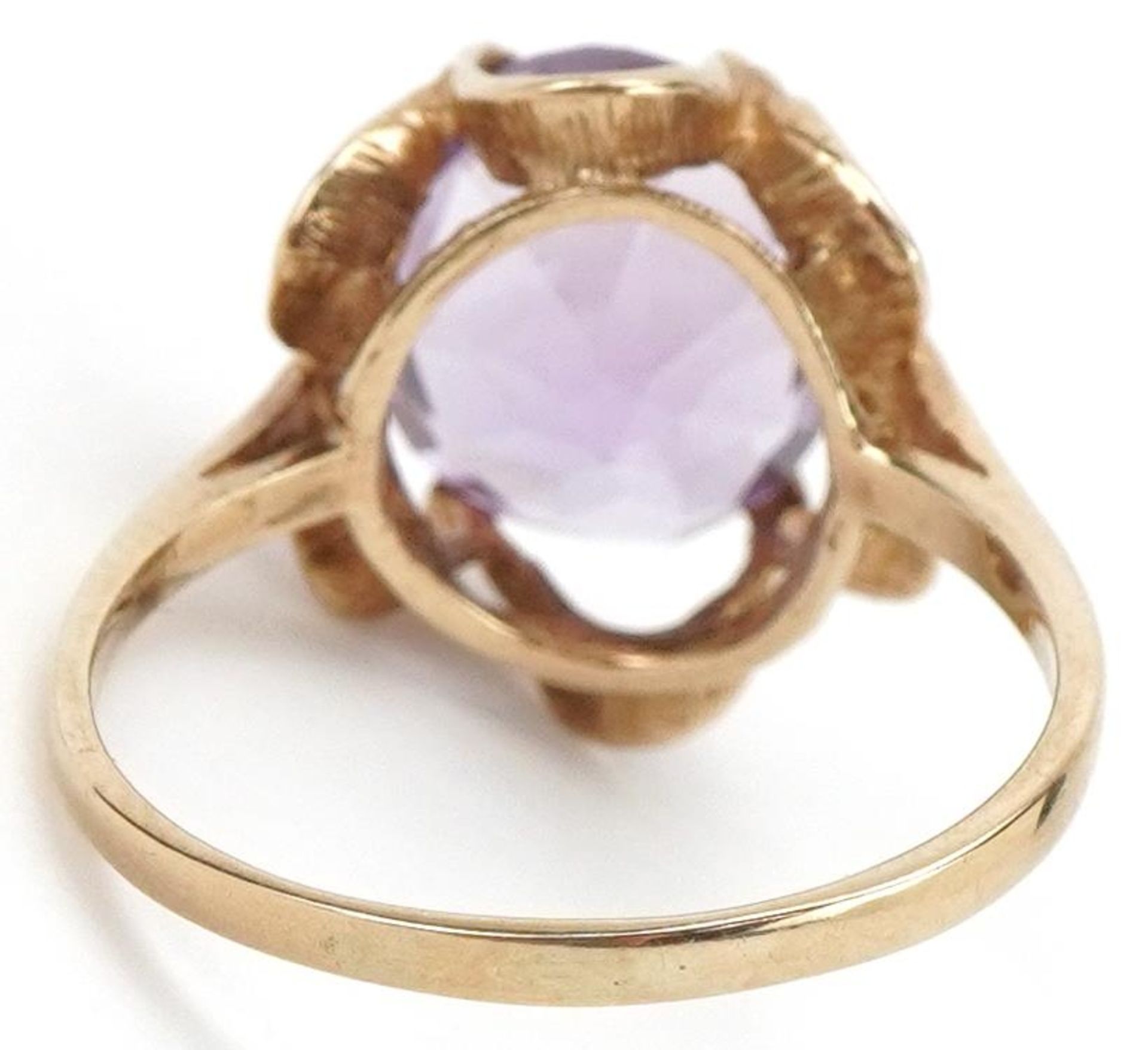 9ct gold amethyst solitaire ring, the amethyst approximately 11.80mm x 10.80mm x 7.40mm deep, size - Image 2 of 4