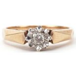 9ct gold diamond solitaire ring, the diamond approximately 0.07 carat, size L, 2.8g