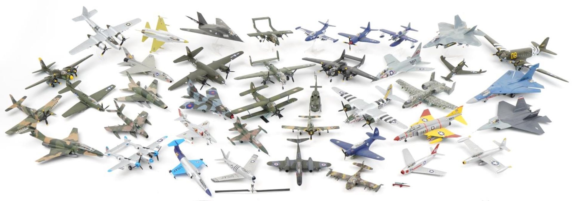 Collection of scratch built model military aircraft, the largest 40cm wide