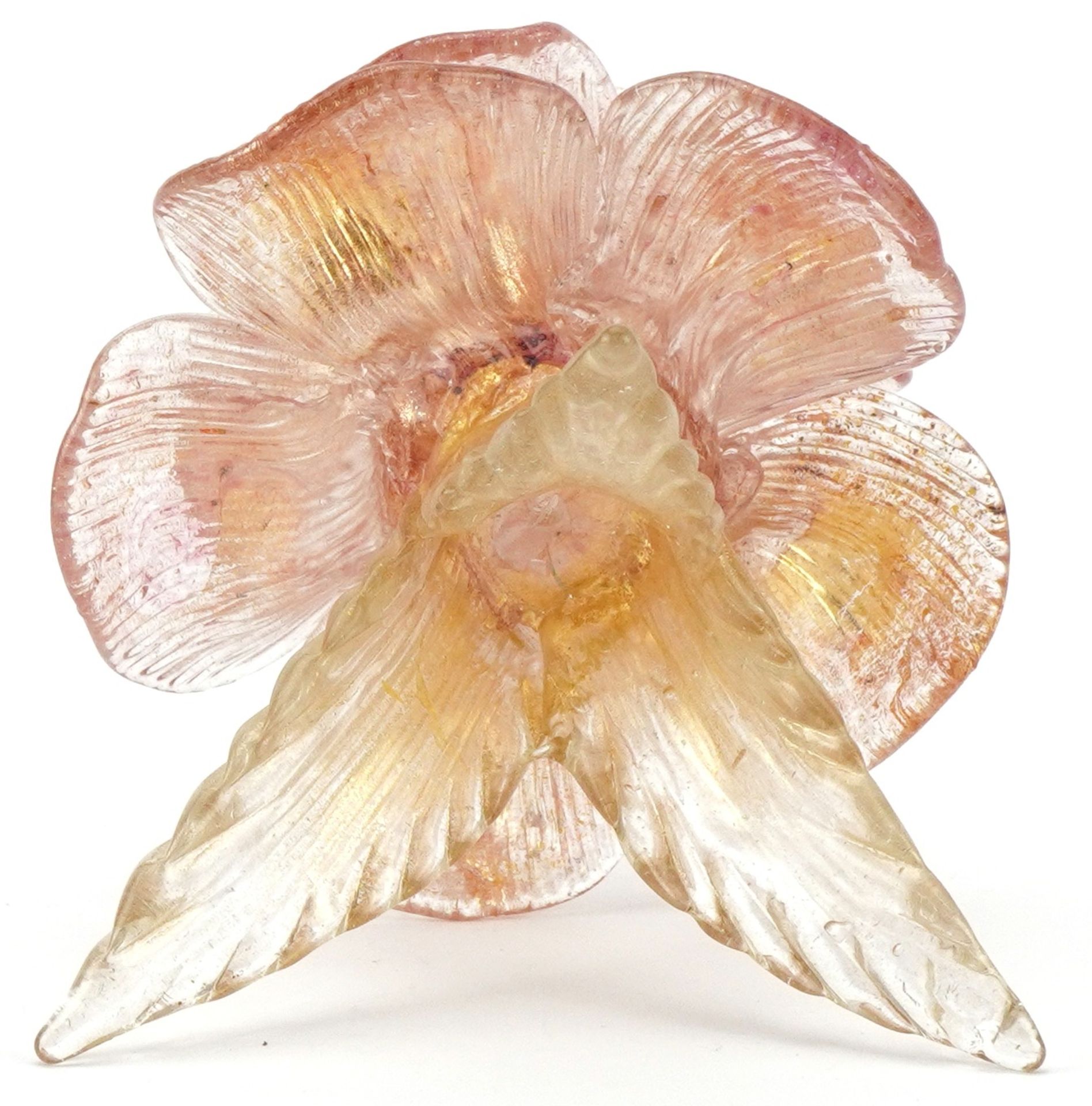 Murano copper aventurine glass three footed candleholder in the form of a flower head, 15cm high - Image 3 of 3