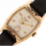 Bulova, gentlemen's gold plated manual wind wristwatch having silvered dial with Arabic numerals,