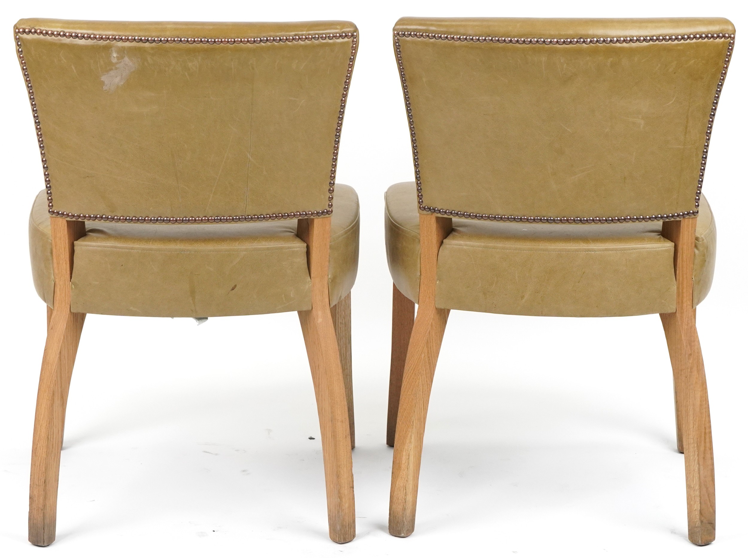 Wych Wood Design, pair of contemporary light oak chairs with green leather upholstery, 87cm high - Image 4 of 4