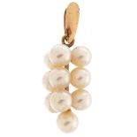 18K gold cultured pearl pendant, 2.5cm high, 1.5g