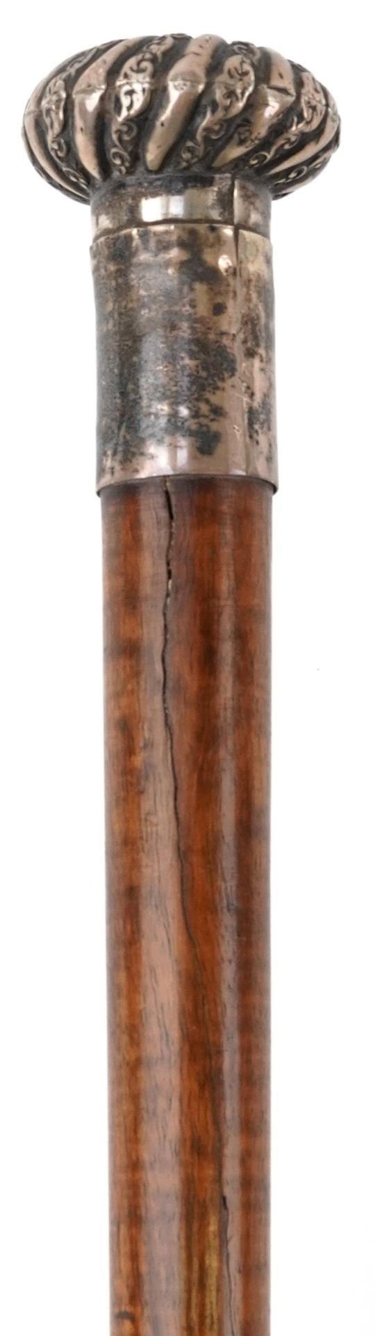 A & J Zimmerman Ltd, Victorian hardwood silver topped walking stick, A & J Z Birmingham 1889, 77cm