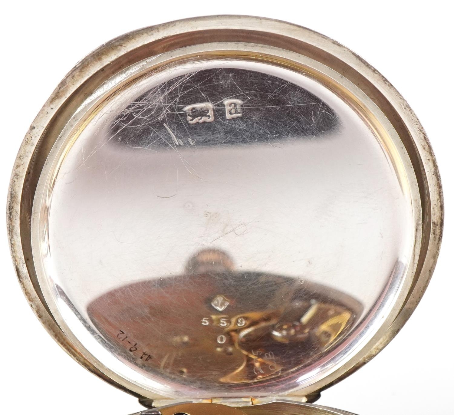 Two gentlemen's open face keyless pocket watches, one silver by W Williams, each having enamelled - Image 4 of 7