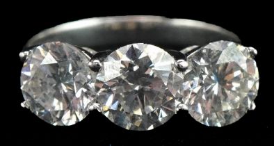18ct white gold diamond three stone ring, total diamond weight approximately 3.05 carat, size M, 4.