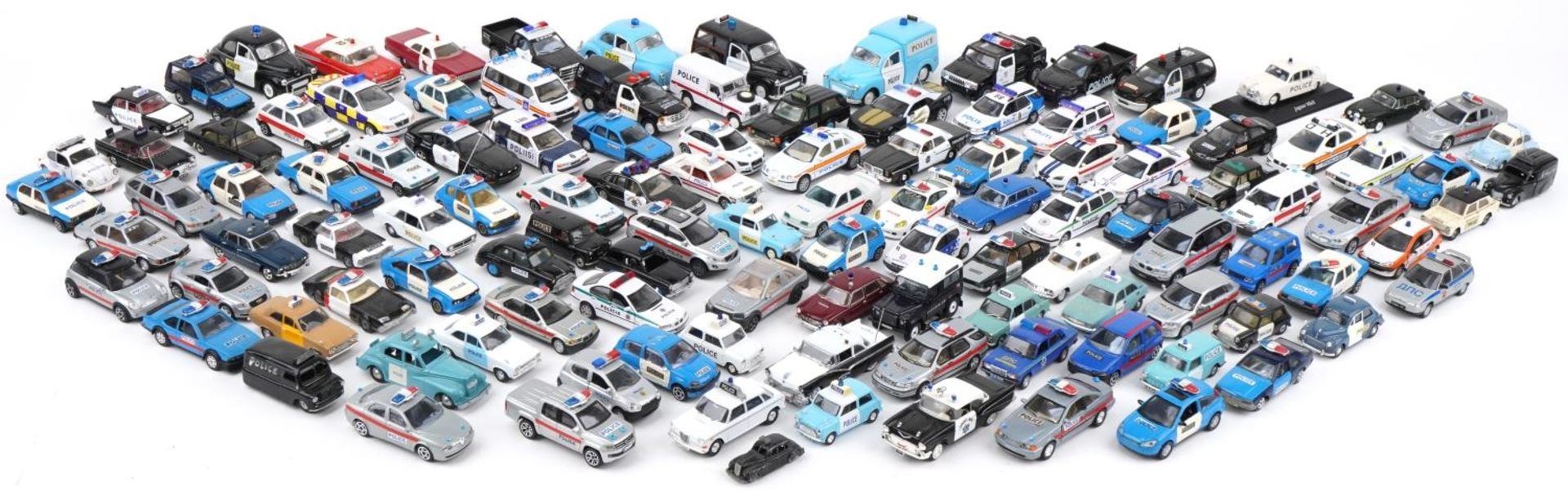 Large collection of diecast Police vehicles including Solido, Maisto, Burago, Corgi and Vanguards