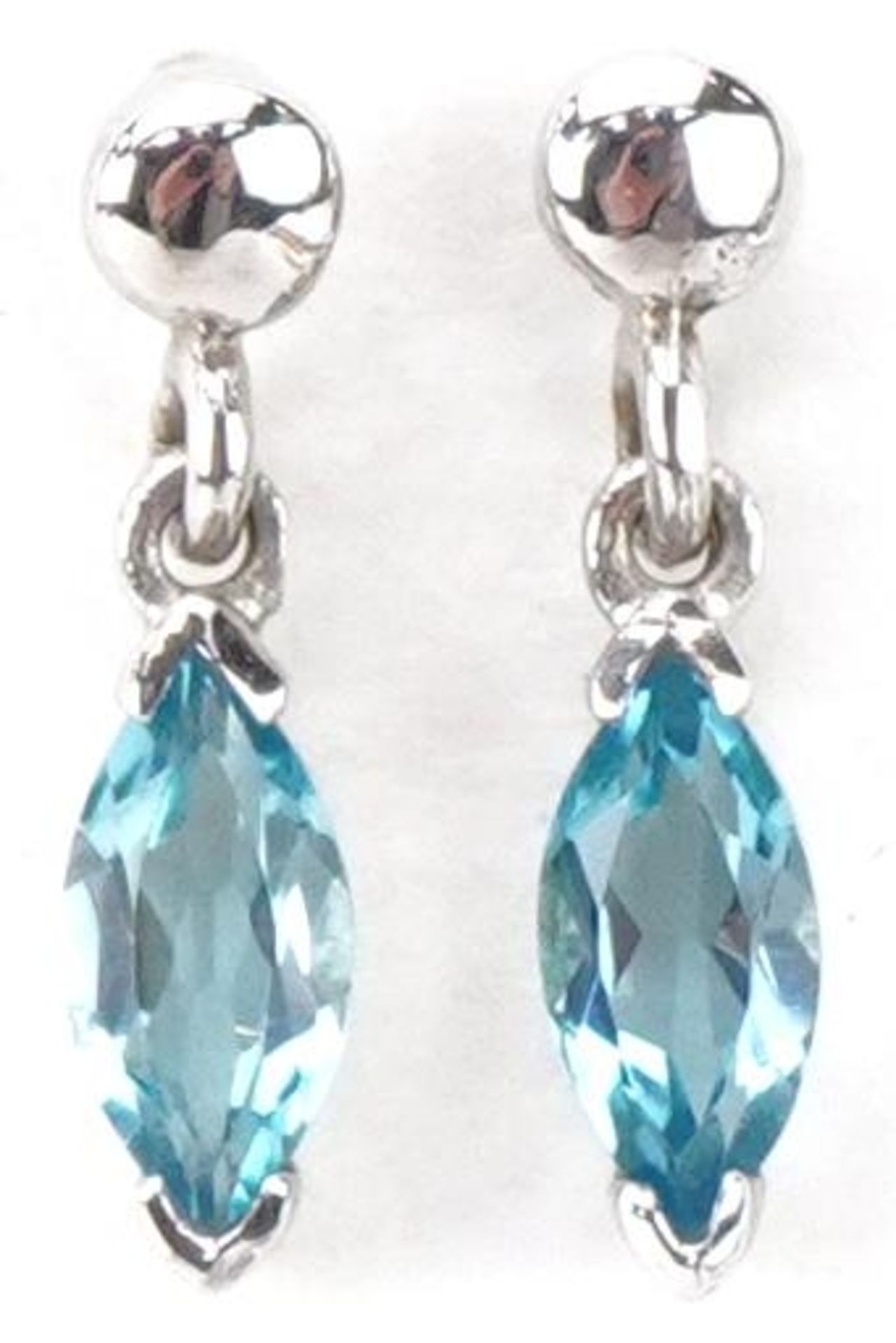 Pair of 9ct white gold blue topaz drop earrings, each 1.3cm high, total 0.8g