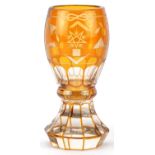 Victorian Masonic amber flashed glass goblet, 15cm high