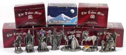 Seven Myth & Magic pewter models by Old Tudor Mint including King Arthur