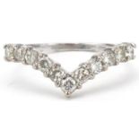 18ct white gold diamond wishbone ring, total diamond weight approximately 0.48 carat, size M, 2.2g