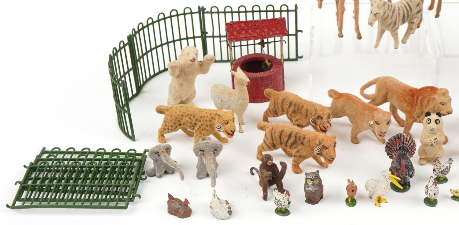 Selection of lead zoo animals including an elephant, wishing well and palm tree, the elephant 11cm - Image 3 of 4