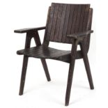 Autoban, stained teak slice chair, 81cm high