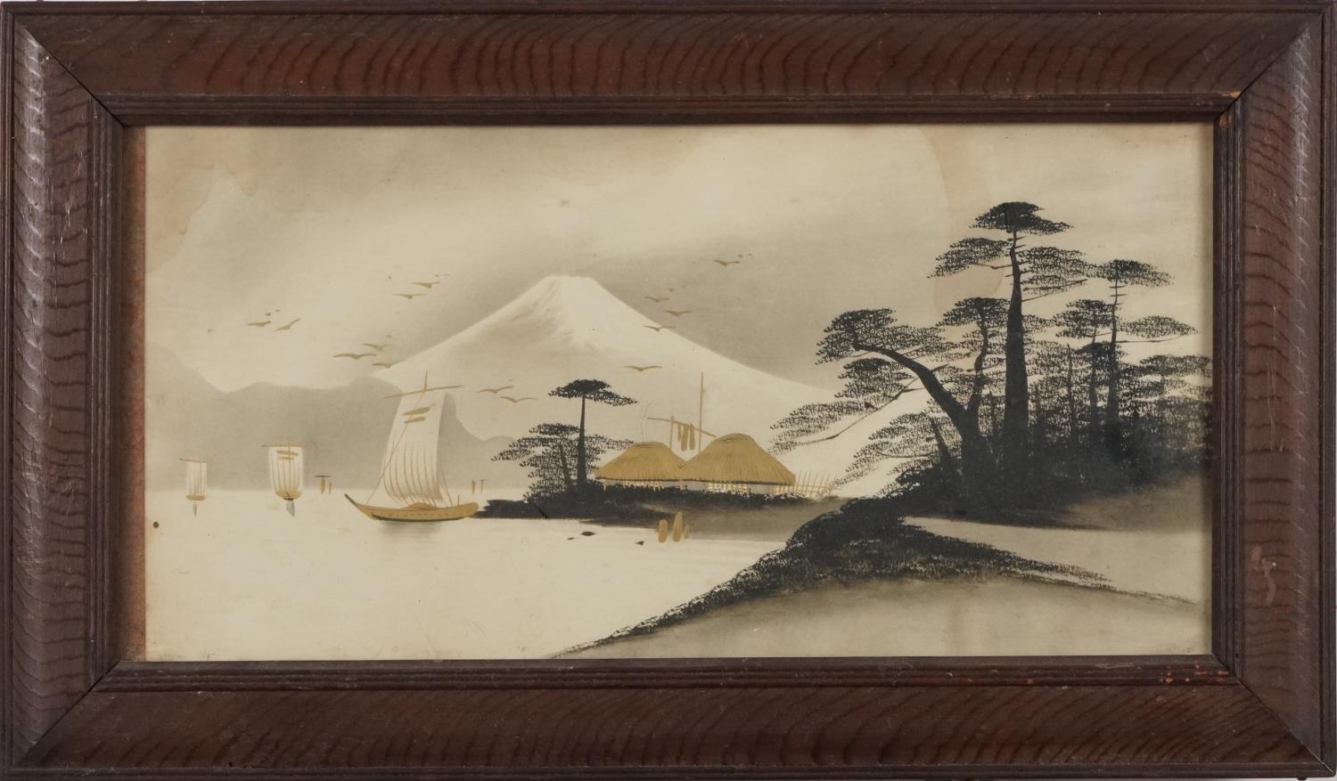 Mount Fujiyama six Japanese watercolours heightened in gilt, each framed and glazed, the largest - Bild 9 aus 19