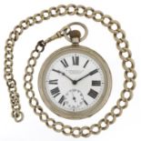 H White & Co Ltd, gentlemen's white metal open face keyless pocket watch having enamelled and