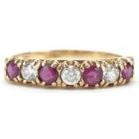 9ct gold ruby and clear stone half eternity ring, size S, 2.1g