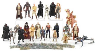 Selection of Star Wars figures including Chewbacca, Luke Skywalker the largest 19cm high