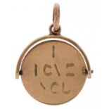 9ct gold I Love You spinner charm, 1.5cm high, 1.1g