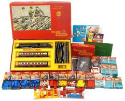 Tri-ang OO gauge model railway and Lego System building blocks, predominantly with boxes, the Tri-