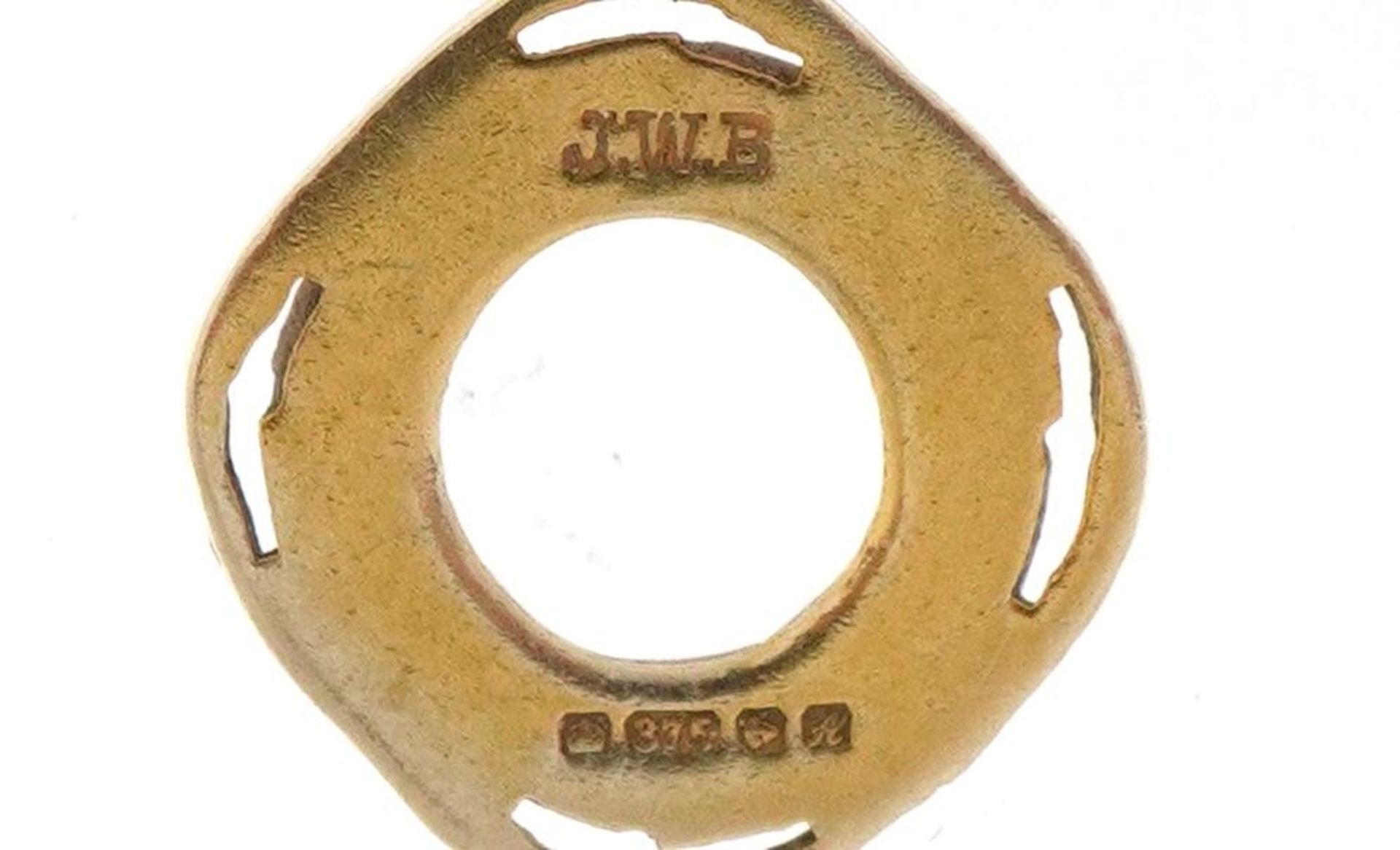 9ct gold and enamel charm in the form of a lifebuoy, 1.4cm high, 1.2g - Image 3 of 3