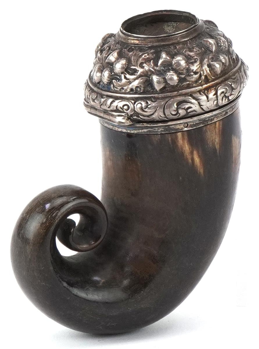 Victorian Scottish horn and unmarked silver snuff mull, 10cm high - Image 2 of 4