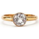 18ct gold white sapphire solitaire ring, the sapphire approximately 7.0mm in diameter x 4.0mm