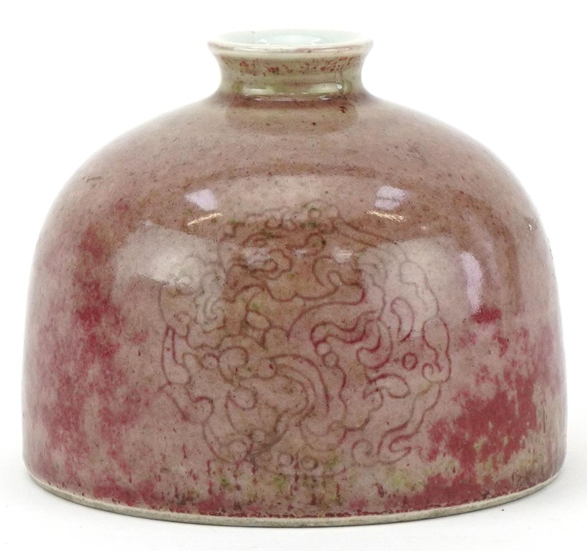 Chinese porcelain inkwell incised with rosettes, blue character mark to the base, 10cm high - Image 3 of 7