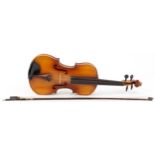 Blessing wooden violin with one piece back and rosewood bow housed in a protective case, the