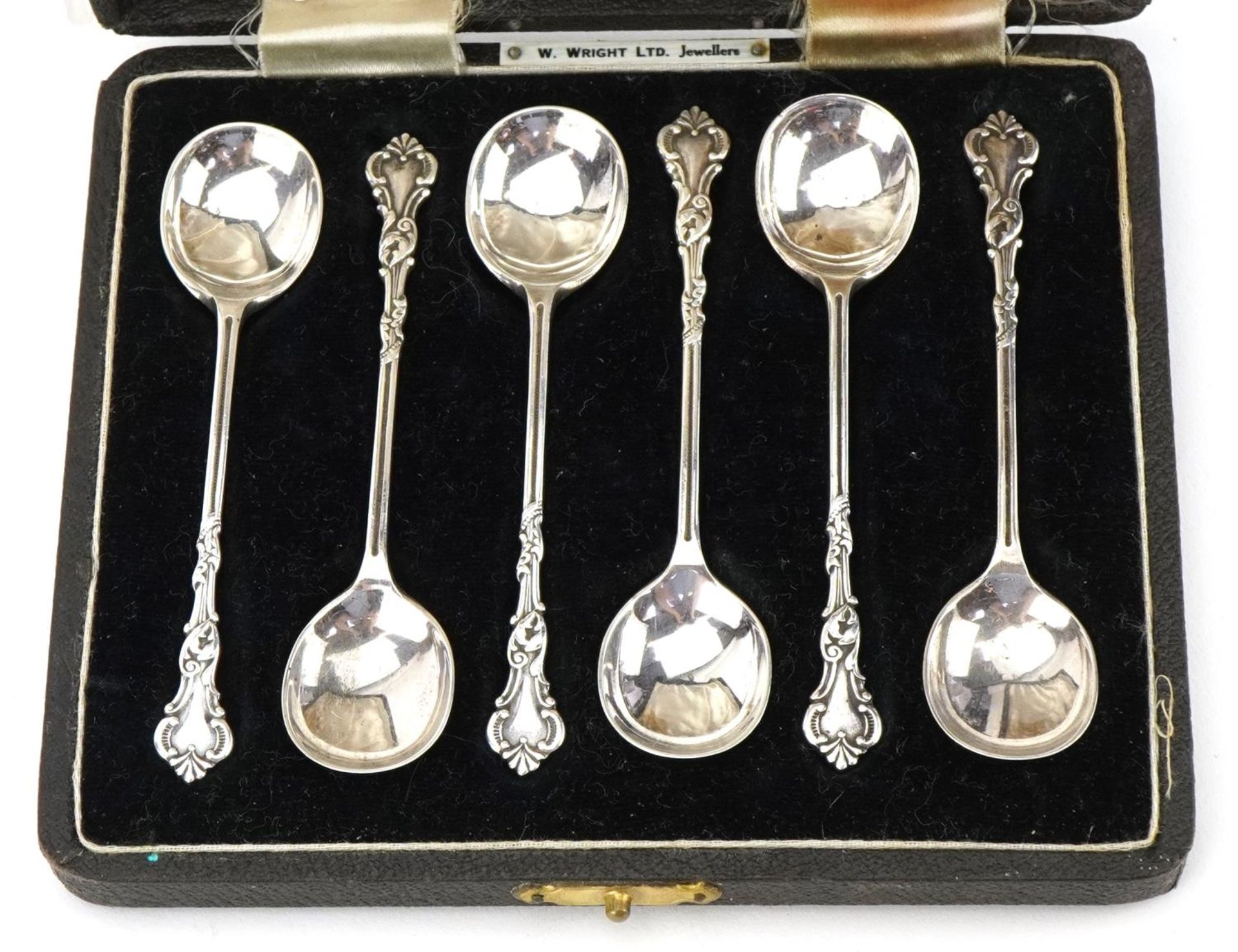 A J Bailey, set of six George VI silver coffee bean spoons housed in a velvet and silk lined - Image 2 of 4