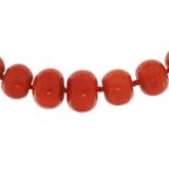 Graduated pink coral graduated bead necklace, 40cm in length, 77.5g