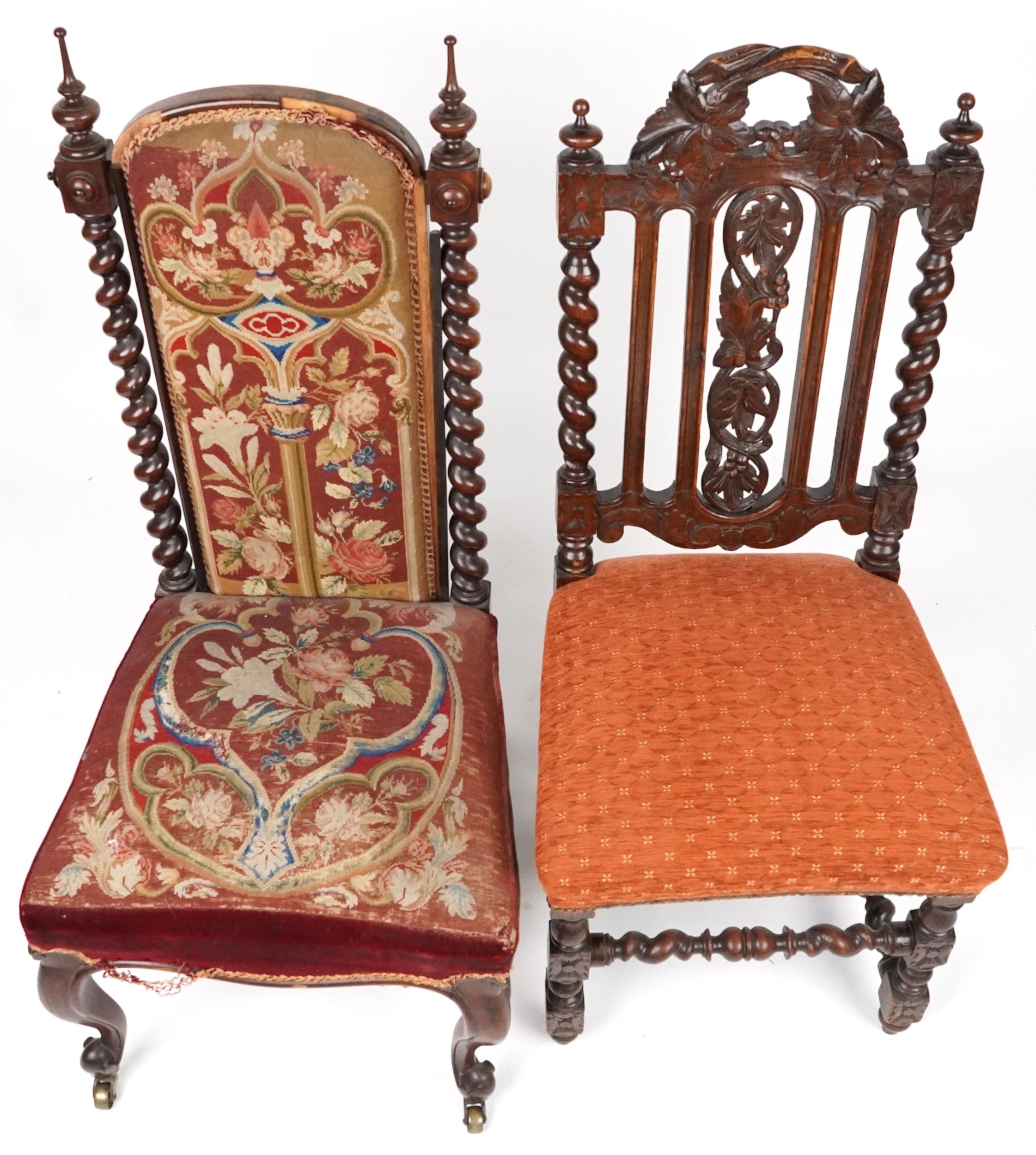 Two antique chairs including a Victorian rosewood example with tapestry back and seat, the largest - Image 5 of 6