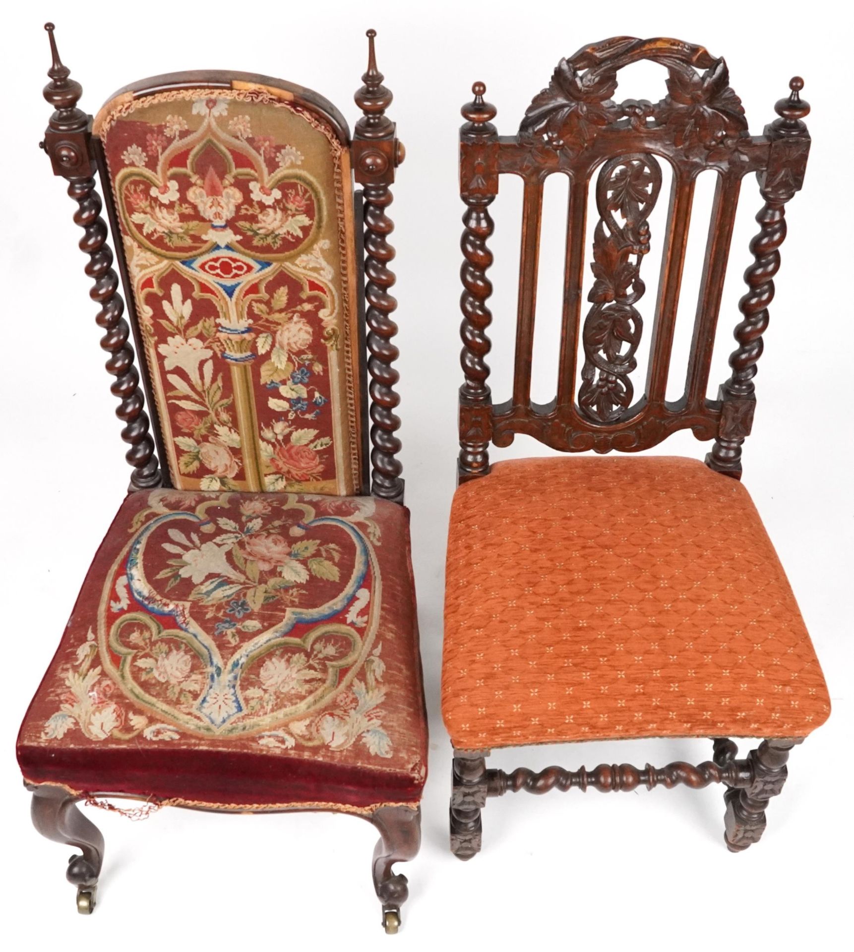 Two antique chairs including a Victorian rosewood example with tapestry back and seat, the largest - Bild 5 aus 6