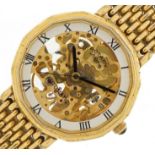 Rotary, gentlemen's gold plated automatic wristwatch having skeleton dial with Roman numerals,