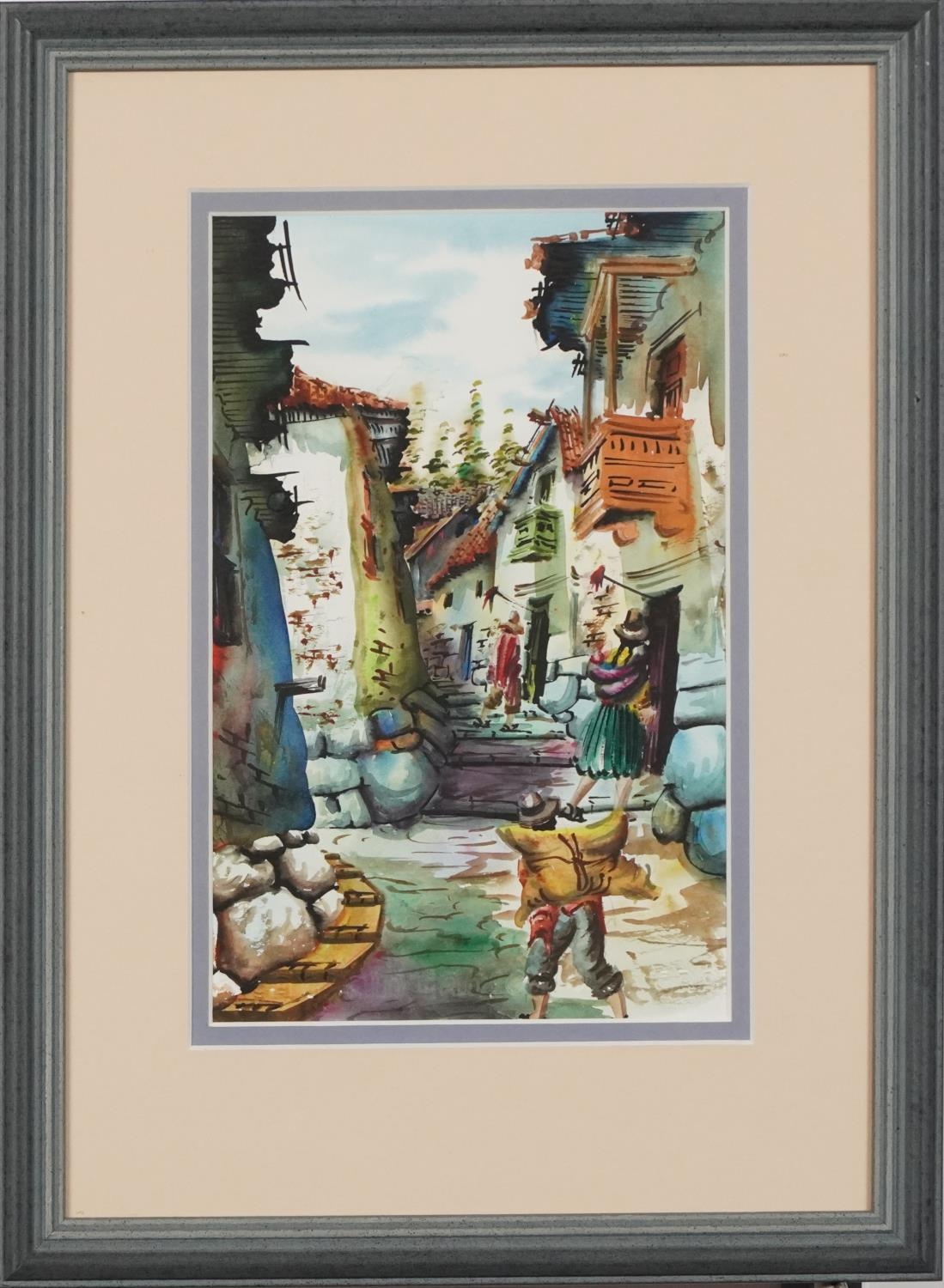 Continental street scenes, pair of European watercolours, bearing an indistinct signature, - Bild 3 aus 11